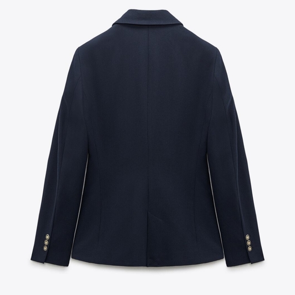 ZARA * DOUBLE BREASTED BLAZER NAVY PIQUE BLAZER - Picture 12 of 13